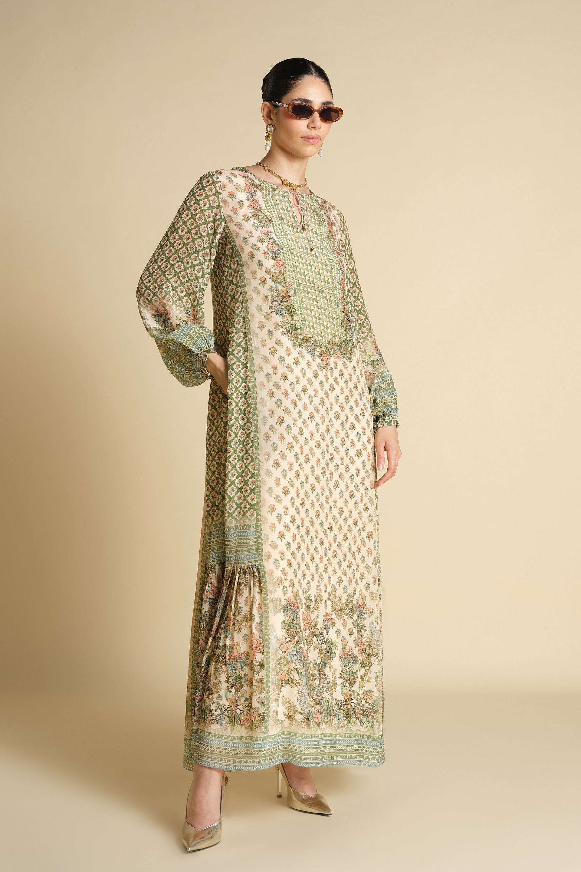 Rowan Printed Kaftan - Ivory, Ivory, image 3